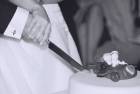 [cutting the cake]